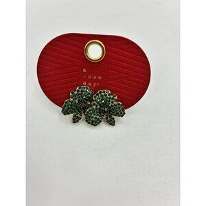 A New Day Green Crystal Shamrock Stud Earrings Gold Tone